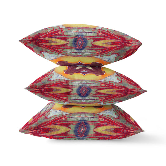 16” Red Yellow Geo Tribal Suede Throw Pillow