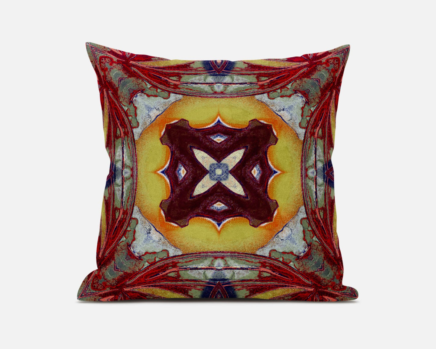 16” Red Yellow Geo Tribal Suede Throw Pillow